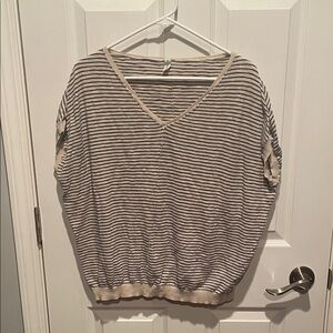 Wishlist Striped V-Neck Short Sleeve Top - Cream and Black